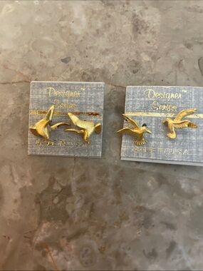 Designer Series Gold Seagull Bird Earrings - Set of Two